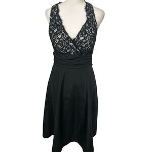 White House Black Market Black Lace Halter Midi Dress Size 4 Elegant LBD Evening